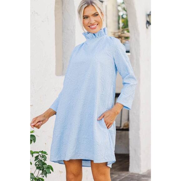 Shop the Mint Women’s Medium This Is It Light Blue Textured Swing Dress - Picture 1 of 8